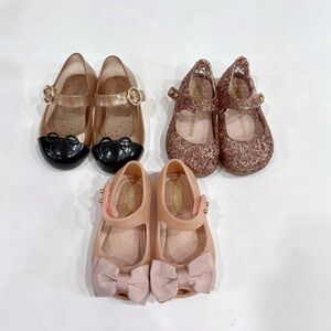 Mini Melissa Girls Pink Glitter & Nude Bow Jelly Mary Jane Sandals